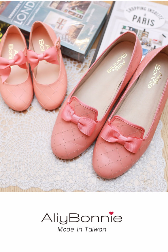 AliyBonnie親子鞋 小香風菱格紋樂福鞋(媽咪款)-甜桔粉 第2張的照片