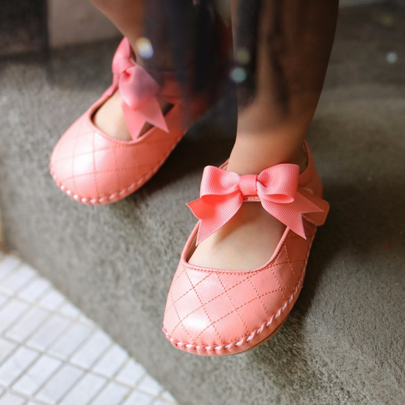 AliyBonnie童鞋 小香風菱格紋寶寶鞋-珊瑚粉 第5張的照片