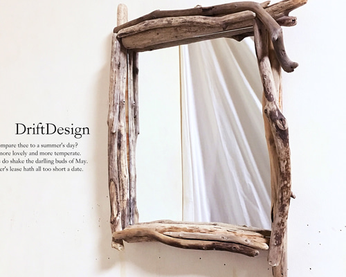 〜DriftDesign〜　味わい流木のヴィンテージ調壁掛けインテリアミラー 味わい流木のお洒落なヴィンテージ調壁掛けインテリアミラー 鏡