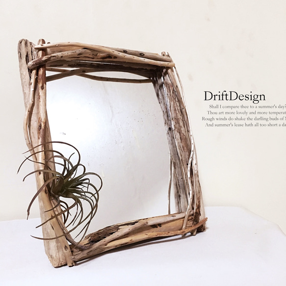 ～Drift Design～　流木と造花のお洒落なロンハーマン風壁掛けミラー　アンティーク　ヴィンテージ　鏡 3枚目の画像