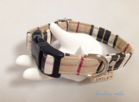 犬用首輪＊バーバリー風チェック ベージュ＊ リード・首輪 きら☆きら