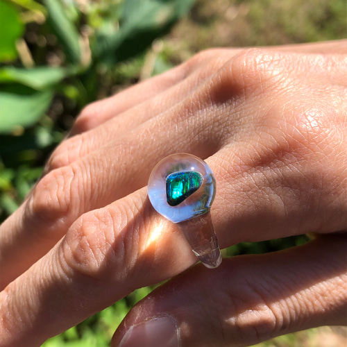 ガラスリング'opal'「秋の誕生石2025」耐熱ガラス、キラキラ、虹