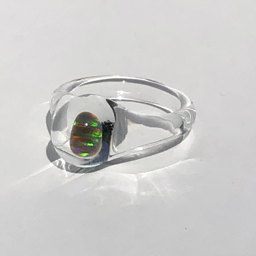 ガラスリング'opal'「秋の誕生石2025」耐熱ガラス、キラキラ、虹