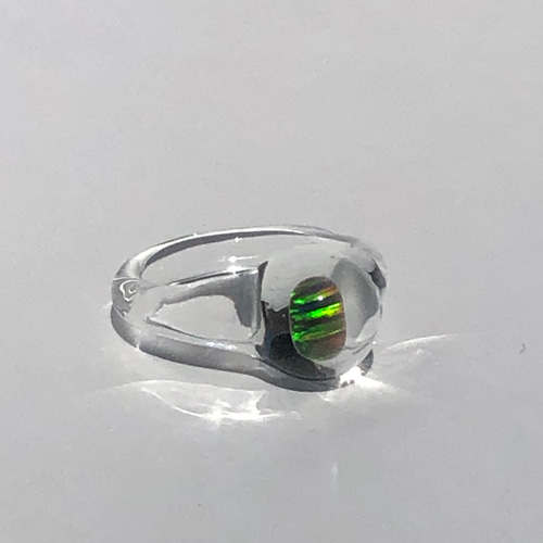 ガラスリング'opal'「秋の誕生石2025」耐熱ガラス、キラキラ、虹