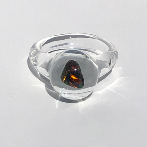 ガラスリング'opal'「秋の誕生石2025」耐熱ガラス、キラキラ、虹