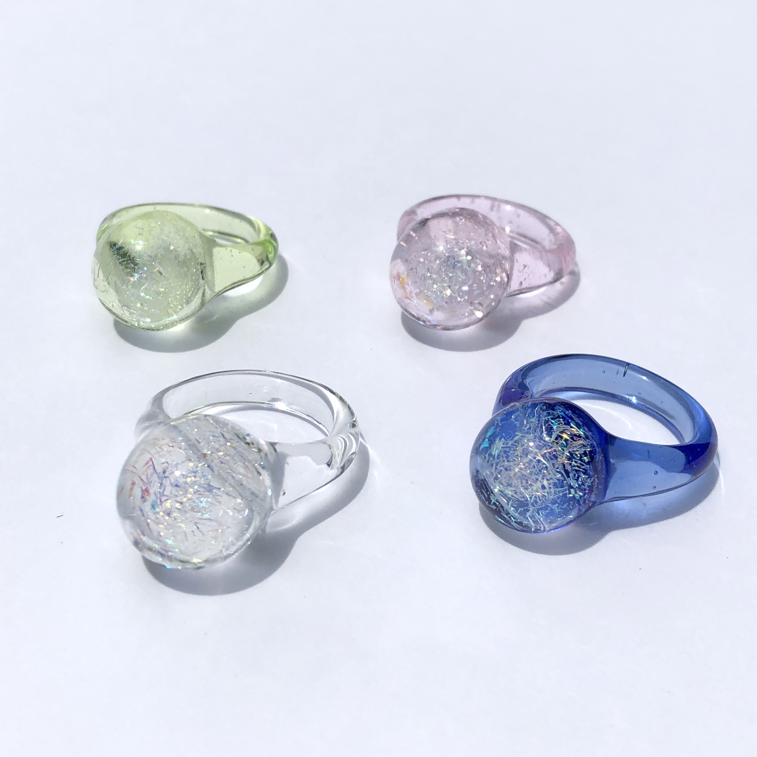 ガラスリング’銀河’　耐熱ガラス、キラキラ、虹、rainbow,軽い、丈夫、チタン、修理可