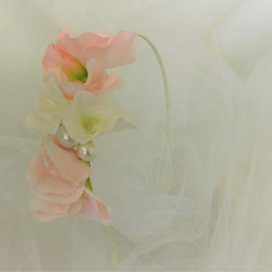 お花のカチューシャ（ピンク＆ホワイトあじさい、アーティフィシャルフラワー） 2枚目の画像