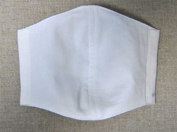 ❮翌日発送❯   夏マスク  速乾   ホワイト　ナチュラル  リネンと国産Wガ－ゼの立体マスク  大きめ　フリ－サイズ 4枚目の画像