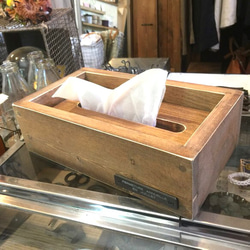 アイアンラベル付木製ティッシュボックス【再販】ナチュラル 2枚目の画像