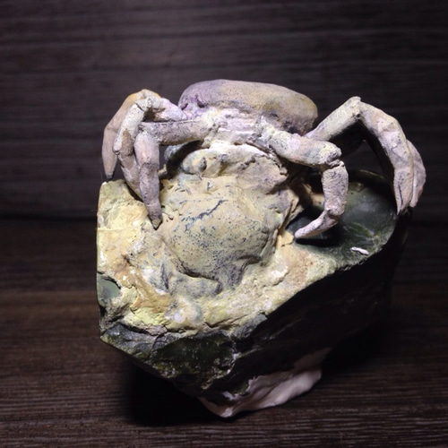 カニの彫刻石 六字乃銘美術 蟹 塑像 銘「縄文石片 蛇紋岩」 その他置物 HanayaART