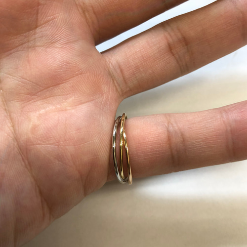 イエローゴールドとピンクゴールドとプラチナの3連リング K18 イエローゴールドとピンクゴールドとプラチナの3連リング K18