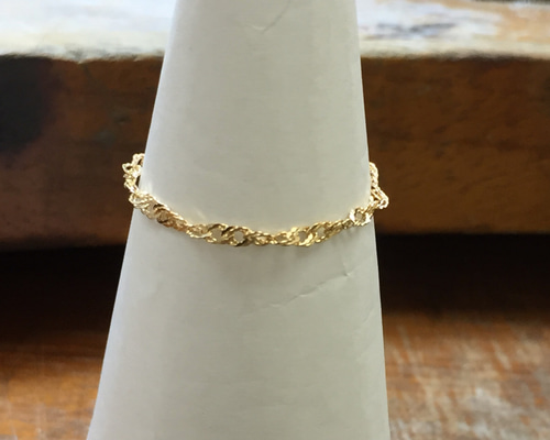 K18イエローゴールド 1.5mm幅スクリュー チェーンリング 指輪 K18YG