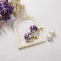 花之穹頂 玻璃花球  日本珍珠後置式雙用耳環  紫色系 第2張的照片