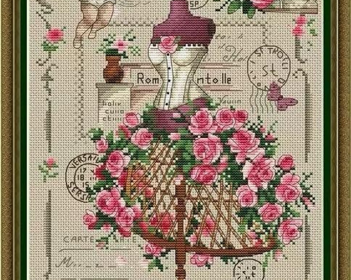 クロスステッチ刺繍　完成品　チャイナドレス着てる女の子　額付き　ハンドメイド 0_60341faab4fb77ea2438f2a48f05