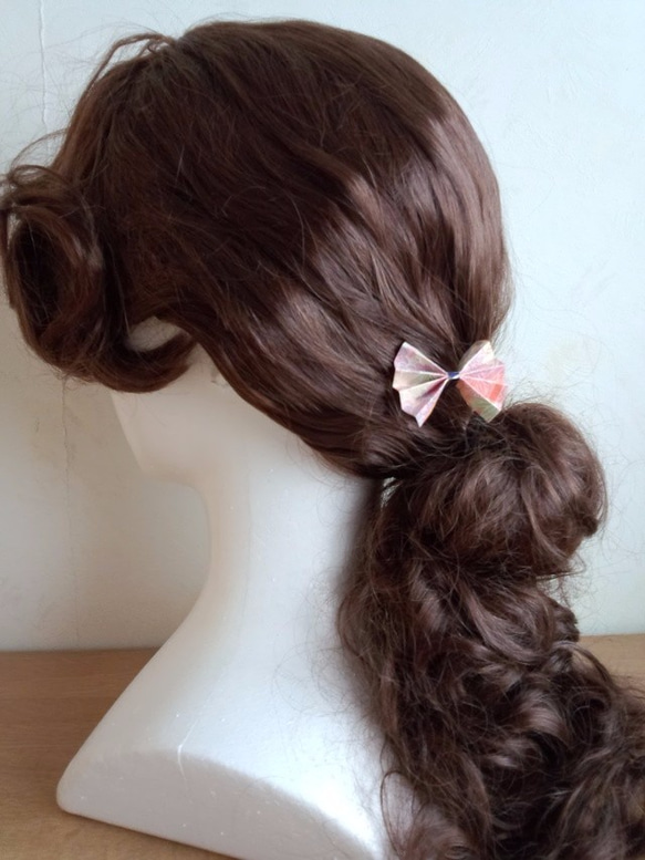 友禅和紙使用　おりがみかんざし髪飾り　春色のリボン 2枚目の画像