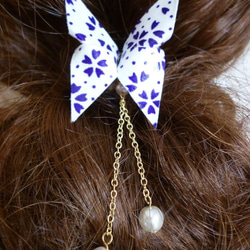 友禅和紙使用　パールおりがみかんざし　髪飾り　紫小桜の蝶 1枚目の画像