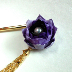 和紙で作った紫グラデーションのおりがみ花かんざし/髪飾り　 6枚目の画像