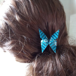 友禅和紙使用　おりがみかんざし　髪飾り　青い蝶 3枚目の画像