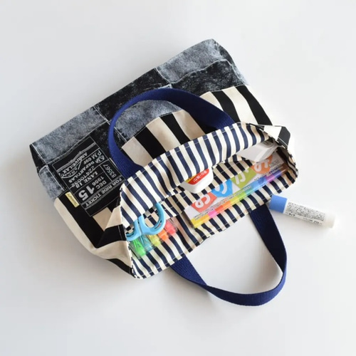 クールなポケットいっぱいお道具袋♪【ブラックデニムパッチ