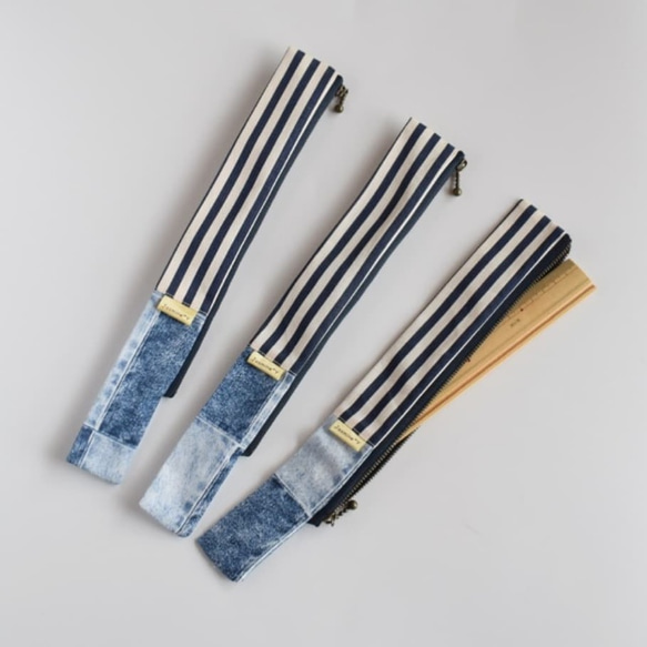 デニム パッチワーク ポーチ 【ストライプ】