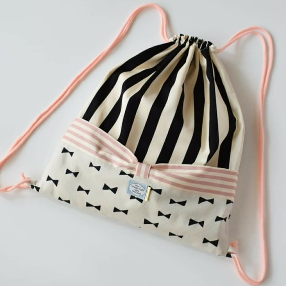 シンプルかわいいWリボンナップサック【4色】体操着袋/お着替え袋 体操