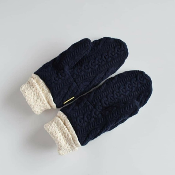 最大約5℃発熱【レディース】裏ファー編み模様が冬らしいミトン手袋 6枚目の画像