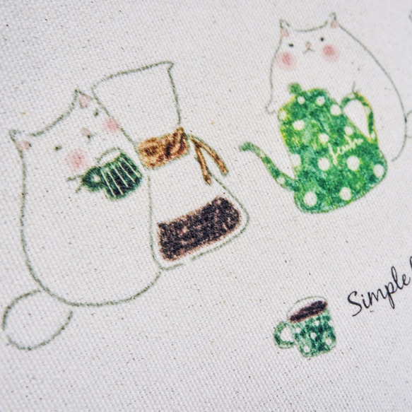 貓綠色＿胖貓的咖啡時光 / 拼色手提帆布袋 第3張的照片