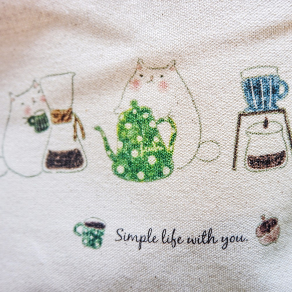 貓綠色＿胖貓的咖啡時光 / 拼色手提帆布袋 第4張的照片