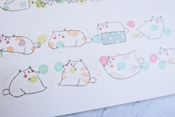 貓綠色-胖貓毛線球 / 紙膠帶2.5cm 第4張的照片