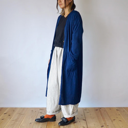 【福袋】棉質羽織長袍（靛藍）+氣球褲（單刺子料）2件套 第2張的照片