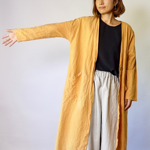 【福袋】棉質羽織禮服（橙色）+燈籠褲（單刺子本色）2件套 第2張的照片