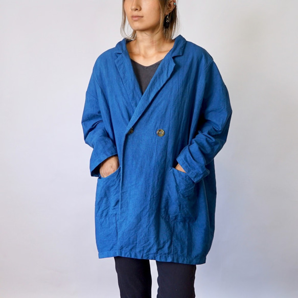 Daruma Cocoon Jacket / 藍色 / Mikawa Textile 第1張的照片