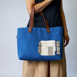 Rift weave 口袋托特包 / 靛藍 / Mikawa 棉 sashiko weave 第7張的照片