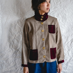 Eriwawari Blouson / Grey Velor Red / Mikawa Cotton Twill 第1張的照片