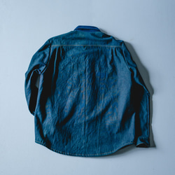 エリ刺し子シャツ/ダメージウォッシュ ブルーグリーン/三河織物 4枚目の画像
