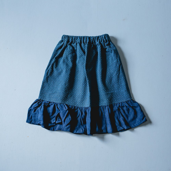 きんぎょスカート/四つ目ブルー/三河木綿刺し子織 4枚目の画像