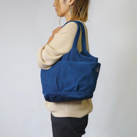 蔬菜袋（手提包）/靛藍/三河棉刺子編織 第2張的照片