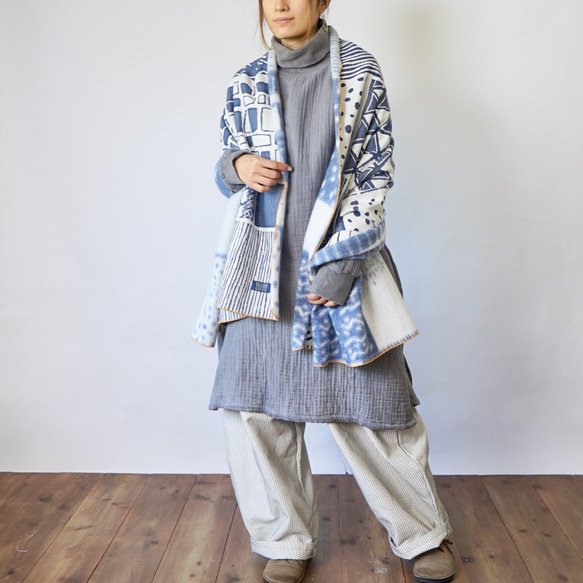 高領洋裝蓬鬆6層紗布/灰色/三河紡織 第4張的照片