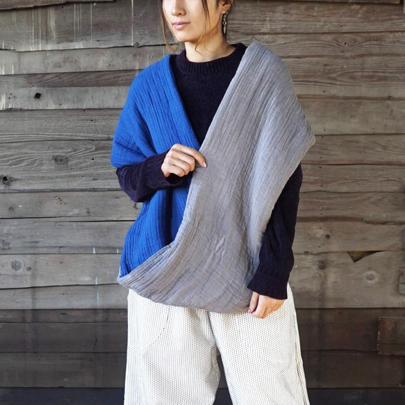 圍脖雨披/靛藍灰色/Mikawa 紡織紗布 第1張的照片