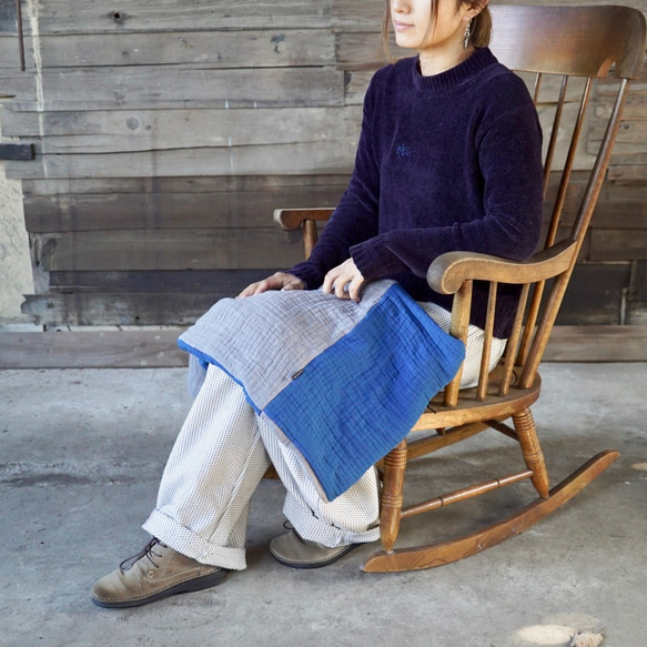 圍脖雨披/靛藍灰色/Mikawa 紡織紗布 第6張的照片