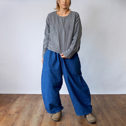 『福袋』寬鬆薄紗T/灰色+連體刺子燈籠褲/藍色 第1張的照片