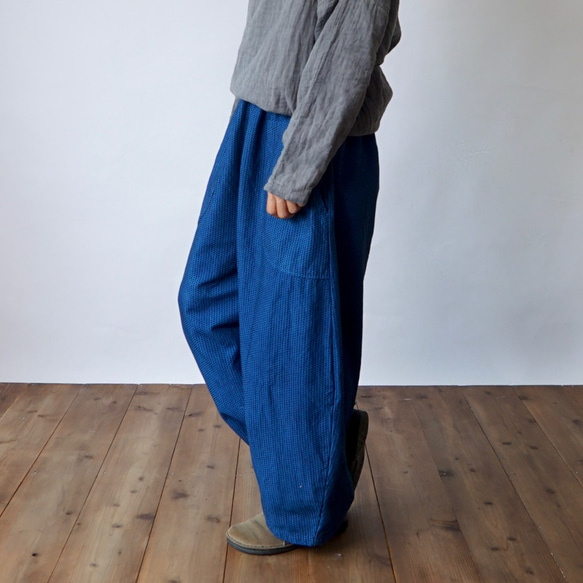 單刺子氣球褲/藍色/三河棉刺子編織 第6張的照片