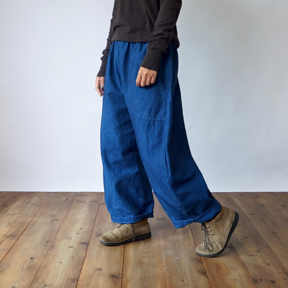 單刺子氣球褲/藍色/三河棉刺子編織 第10張的照片