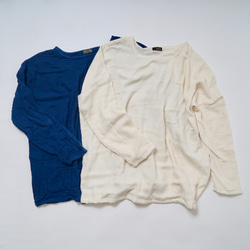 [福袋] 2件套可水洗/寬鬆紗布T卹/藍色&amp;未漂白 第1張的照片