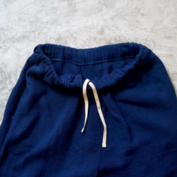 條紋紗布闊腿褲/藍色/三河棉 第6張的照片