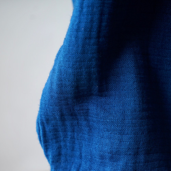 條紋紗布闊腿褲/藍色/三河棉 第7張的照片