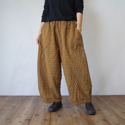 一本刺し子 バルーンパンツ/生成り/三河木綿 刺し子織 キュロット