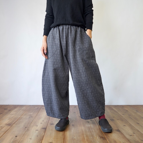 麻柄バルーンパンツ/グレー/三河木綿 刺し子織 キュロット