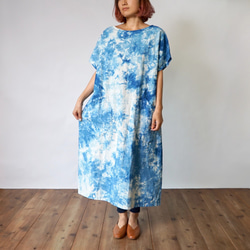 千愛の森 手作りパチワーク刺繍柿渋藍染ワンピース 千愛の森 手作り