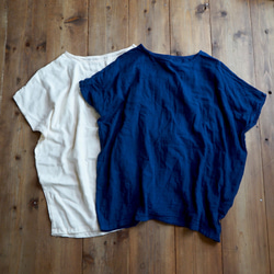【福袋】可水洗2件套/寬鬆紗布T卹/本色&amp;藍色 第1張的照片
